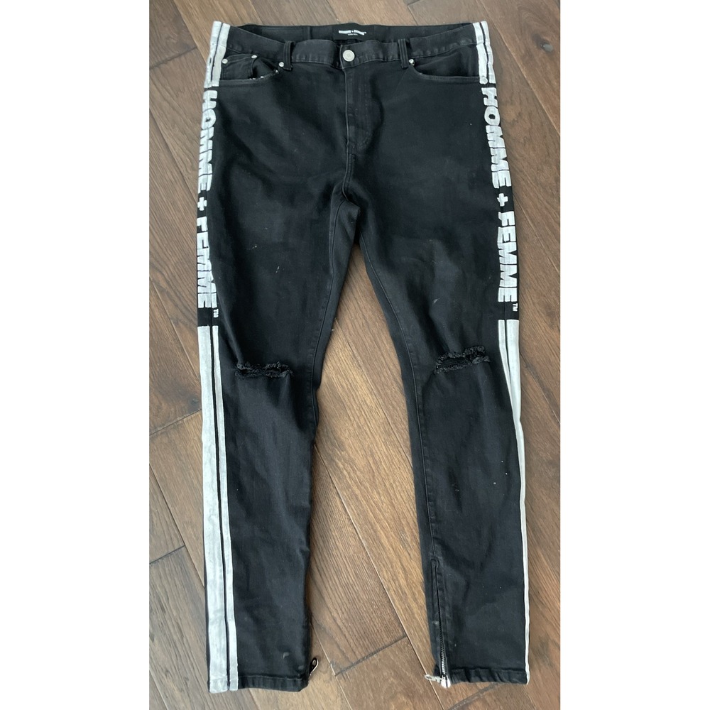 Homme & Femme Jeans Mens Size 38‎ Black Denim Spellout Streetwear